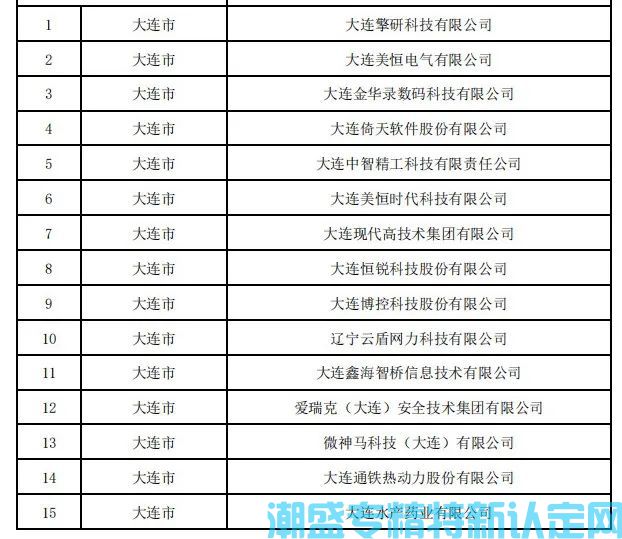 2022年度辽宁省“专精特新”中小企业公示名单（高新区合计15家）