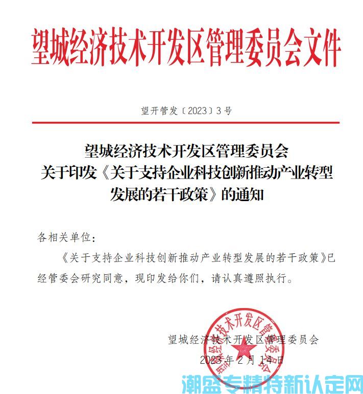 长沙市望城区经开区"专精特新"奖励政策：关于支持企业科技创新推动产业转型发展的若干政策